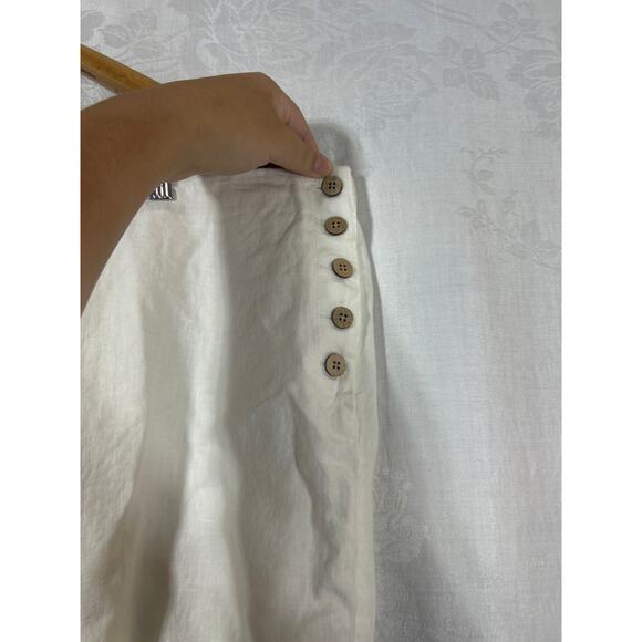 J Jill Love Linen White Pants 4X NEW Pull On Wide Leg Cropped Button Detail - Picture 4 of 11